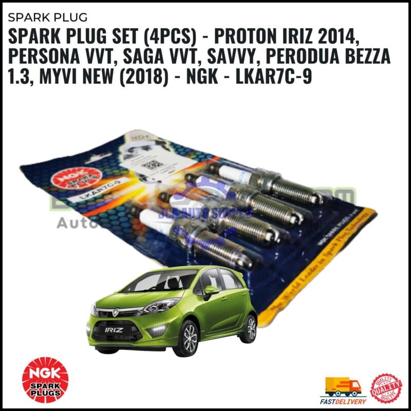 SPARK PLUG SET (4PCS) - PROTON IRIZ 2014, PERSONA VVT, SAGA VVT, SAVVY, PERODUA BEZZA 1.3, MYVI NEW (2018) - NGK - LKAR7C-9