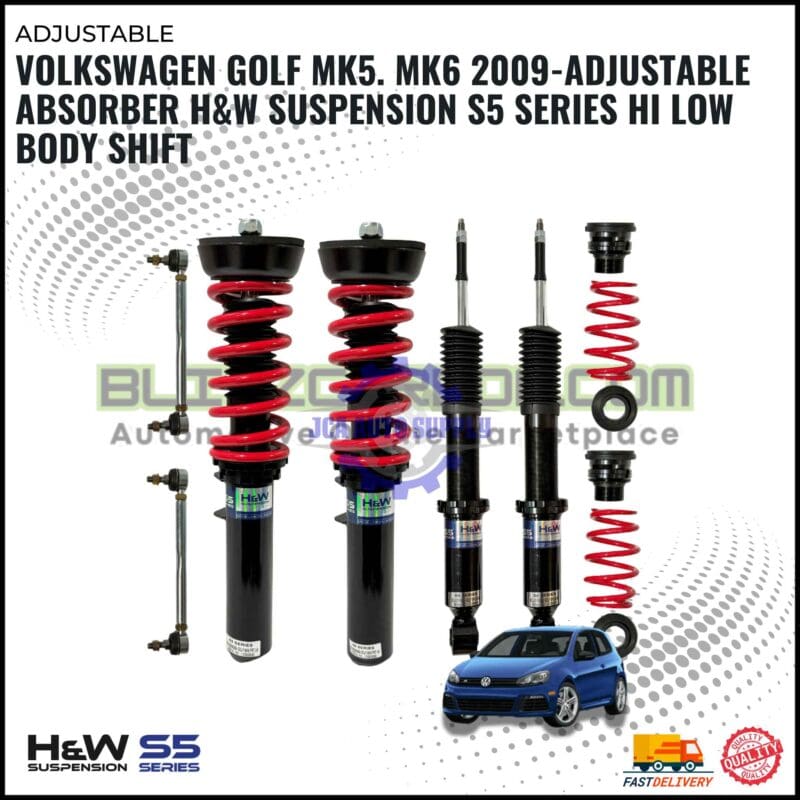 Volkswagen Golf MK5. MK6 2009-Adjustable Absorber H&W Suspension S5 Series Hi Low Body Shift