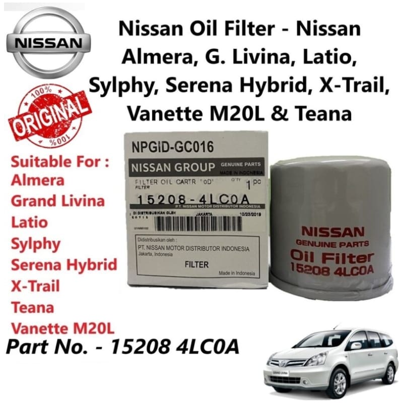 Original Nissan Sentra N16 Livina Almera N17 Teana X-Trail Latio Sylphy NV200 C24 C26 Oil Filter