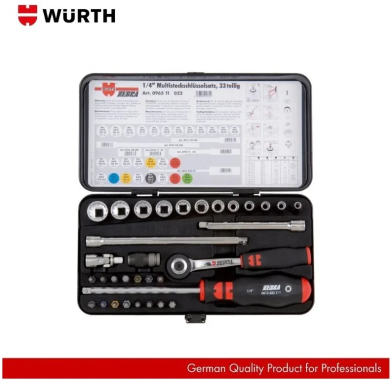 ORIGINAL WURTH GENUINE MULTI-SOCKET WRENCH ASSORTMENT 1/4 INCH ZEBRA QUALITY ( 33PCS SET )