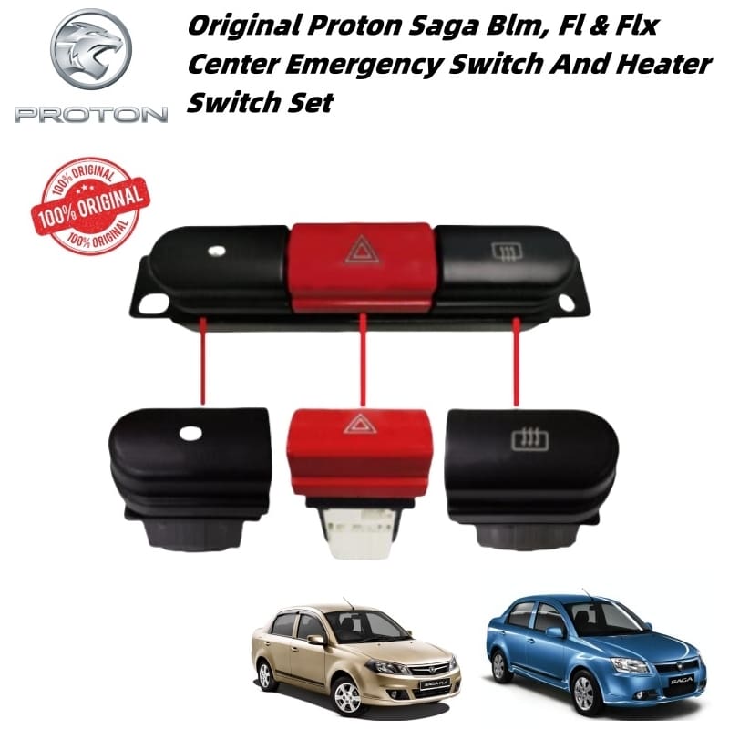 Original Proton Saga Blm, Fl & Flx Center Emergency Switch And Heater Switch Set