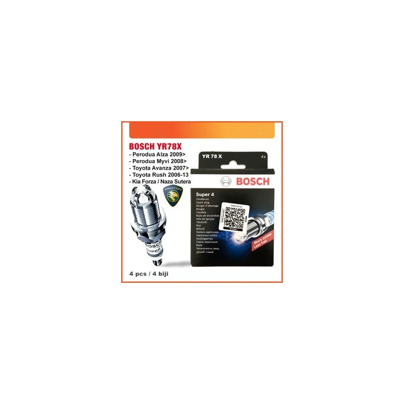 ORIGINAL BOSCH SUPER 4 SPARK PLUG YR78X PERODUA MYVI 1.3 ALZA/TOYOTA AVANZA
