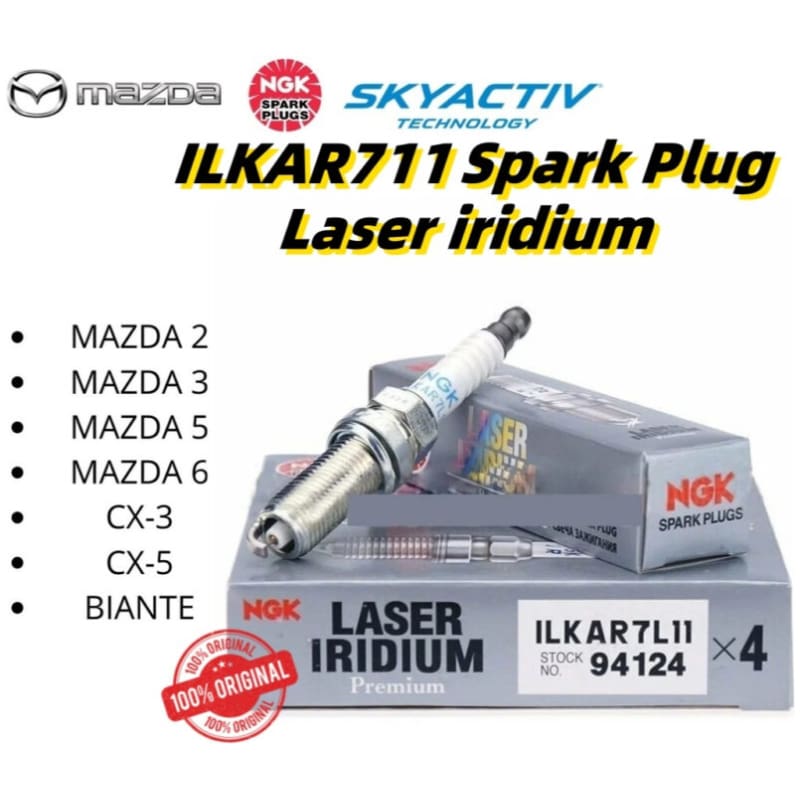 ILKAR7L11 94124 [4Pcs] Ngk Geniune Mazda 2, 3, 5, 6, Cx-5, Cx-3, Biante Skyativ Laser Iridium Spark Plug