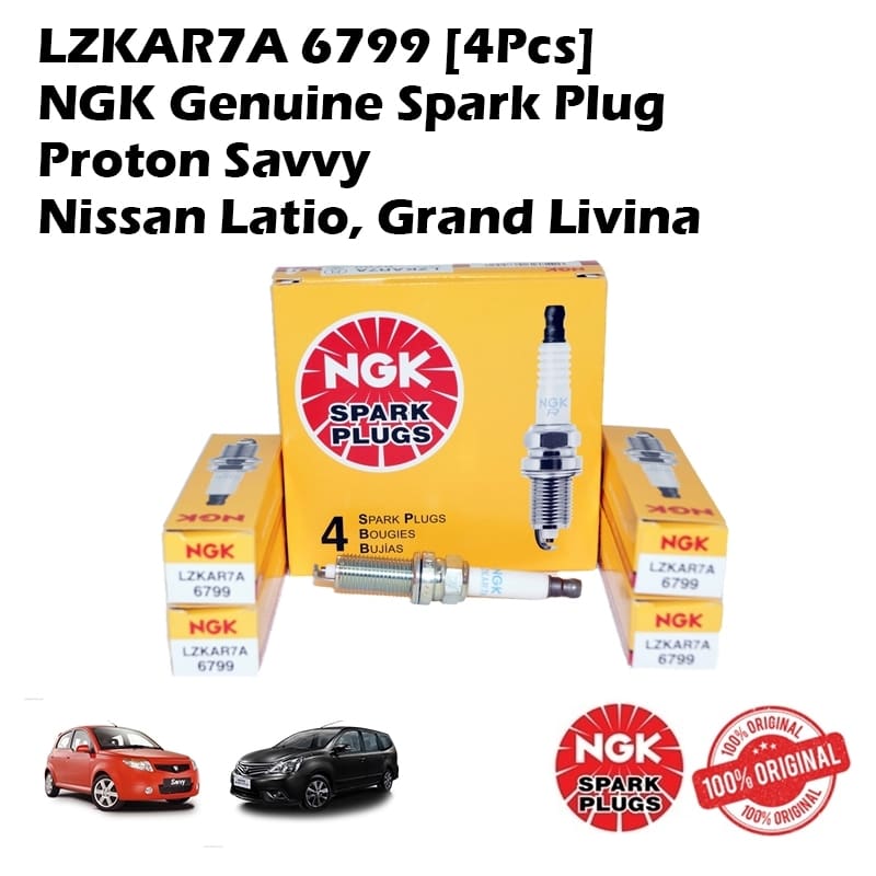 LZKAR7A 6799 [4Pcs] NGK Genuine Proton Savvy Nissan Latio, Grand Livina Spark Plug