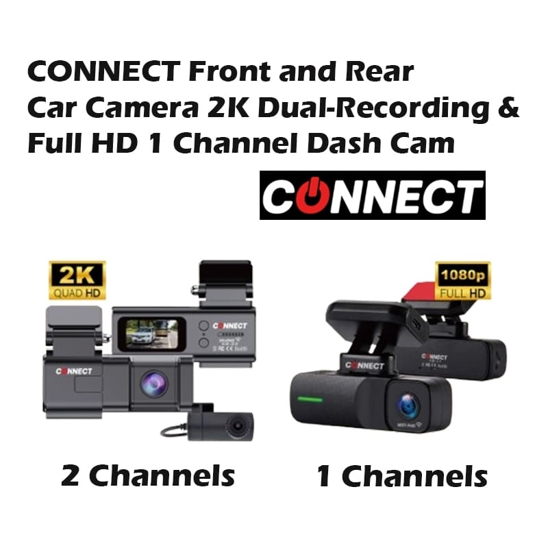 CONNECT Front and Rear Car Camera 2K Dual-Recording & Full HD 1 Channel Dash Cam Wide Angle Wi-Fi GPS