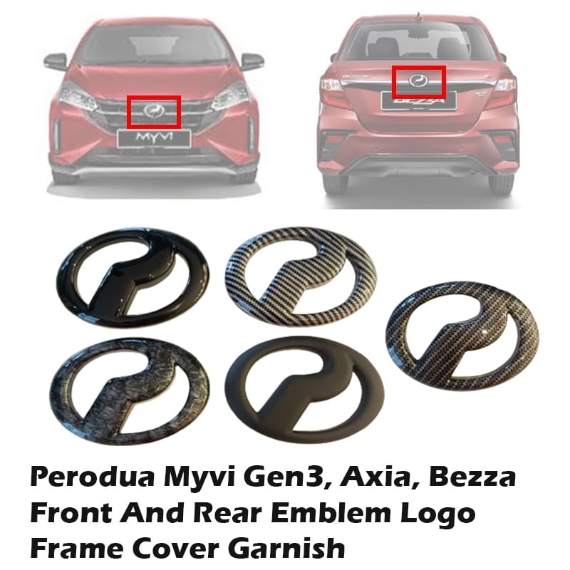 Perodua Myvi Gen3, Axia, Bezza, Alza Front And Rear Emblem Logo Frame Cover Garnish Logo Cover
