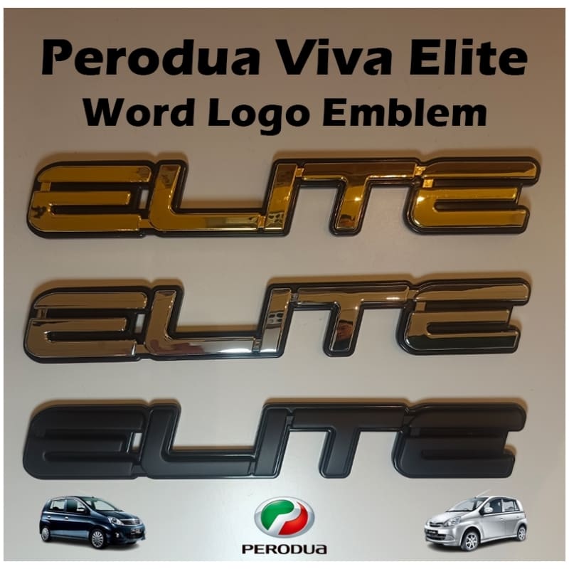 Perodua Viva Elite Word Logo Emblem Chrome / Gold / Matte Black (With Tape & Base)