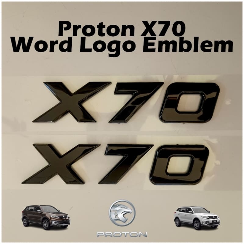 Proton X70 Word Logo Emblem Glossy Black / Matte Black (With Tape & Base)