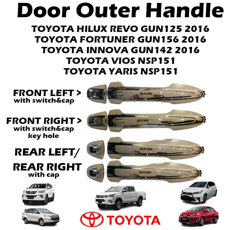 Toyota Hilux Revo Fortuner Gun156 Innova Gun142 Vios Nsp151 Yaris Door Outer Handle (Chrome Version)