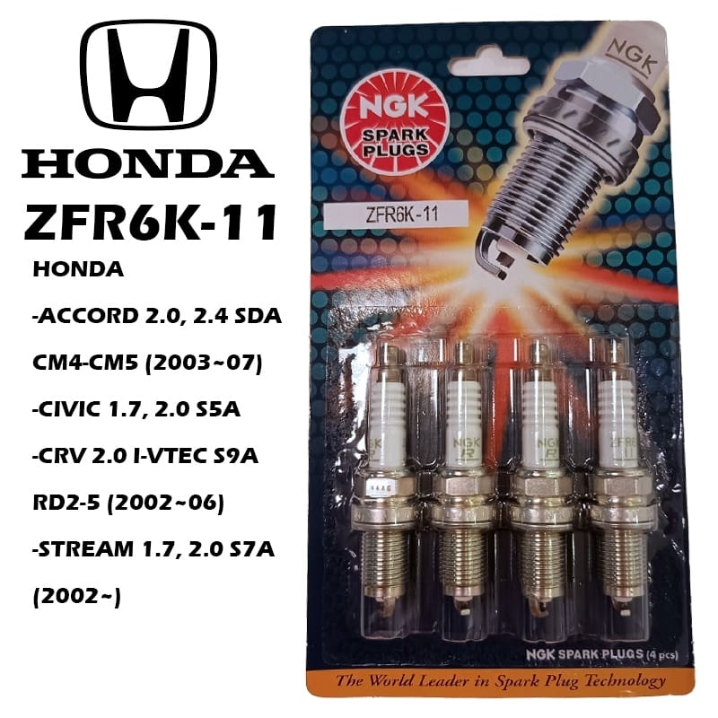 (ZFR6K-11) NGK Spark Plug Honda Accord Sda 2002-2007 Crv S9a 2001-2006 Stream S7a (4pcs) Zfr6k-11