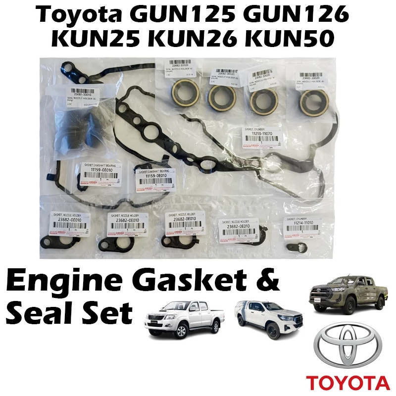 Toyota GUN125 GUN126 KUN25 KUN26 KUN50 Valve Cover Gasket Rocker Nozzle Plug Seal Camshaft Bearing Cap Set