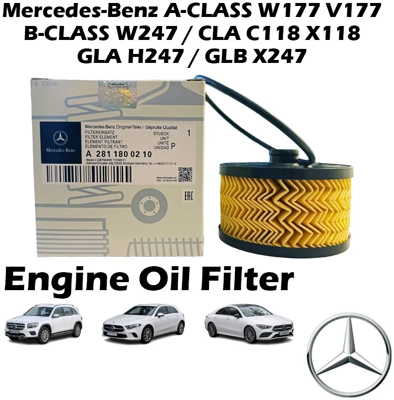 Mercedes-Benz Engine Oil Filter A2811800210 For A-CLASS W177 V177 / B-CLASS W247 / CLA C118 X118 / GLA H247 / GLB X247