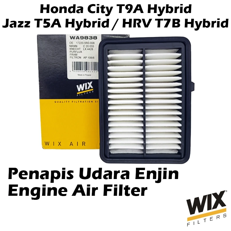 WIX BY MANN And HUMMEL Engine Air Filter WA9838 Honda City T9A Hybrid , HRV T7B Hybrid , Jazz T5A Hybrid