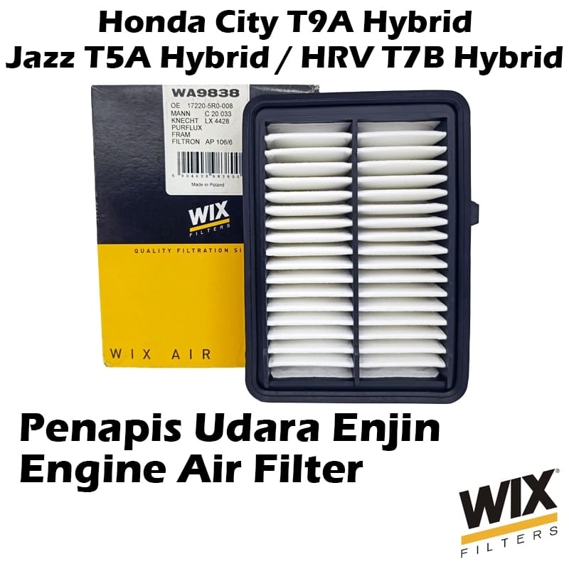 WIX BY MANN And HUMMEL Engine Air Filter WA9838 Honda City T9A Hybrid , HRV T7B Hybrid , Jazz T5A Hybrid