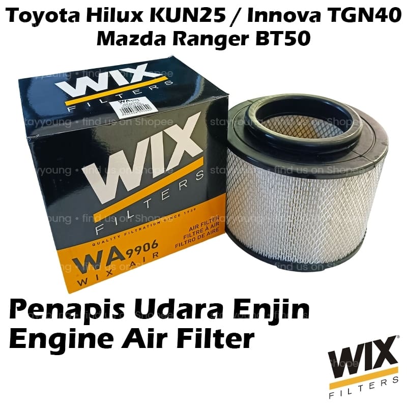 WIX BY MANN And HUMMEL Engine Air Filter WA9906 For Toyota Hilux KUN25, Innova TGN40, Mazda Ranger BT50