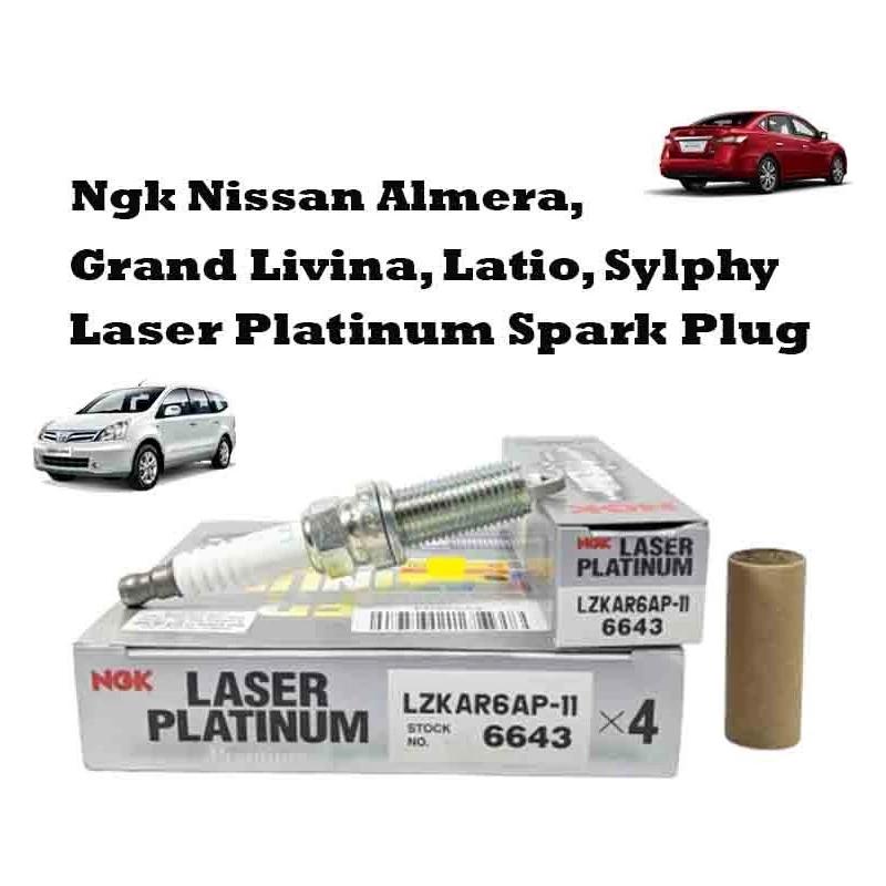 LZKAR6AP-11 6643 [4Pcs] Original NGK Nissan Almera, Grand Livina, Latio, Sylphy Laser Platinum Premium Spark Plug