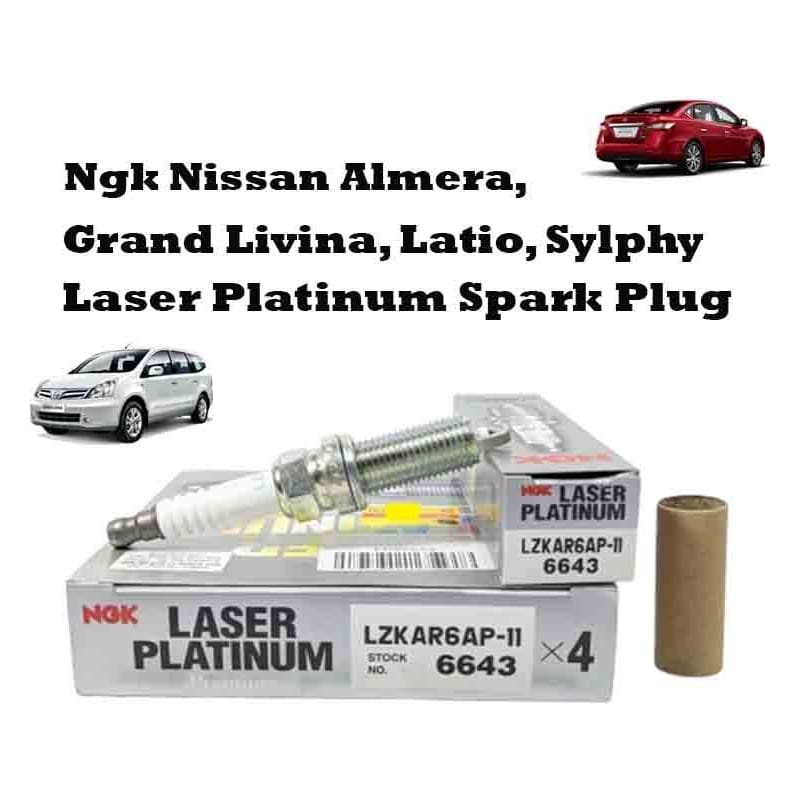 LZKAR6AP-11 6643 [4Pcs] Original NGK Nissan Almera, Grand Livina, Latio, Sylphy Laser Platinum Premium Spark Plug