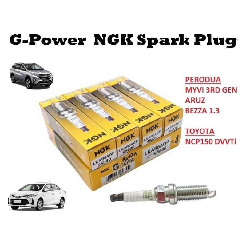 LKAR6AGP 95830 [4PCS] NGK Geniune Perodua Myvi Gen3, Aruz, Bezza 1.3, Toyota NCP150 G-Power Spark Plug