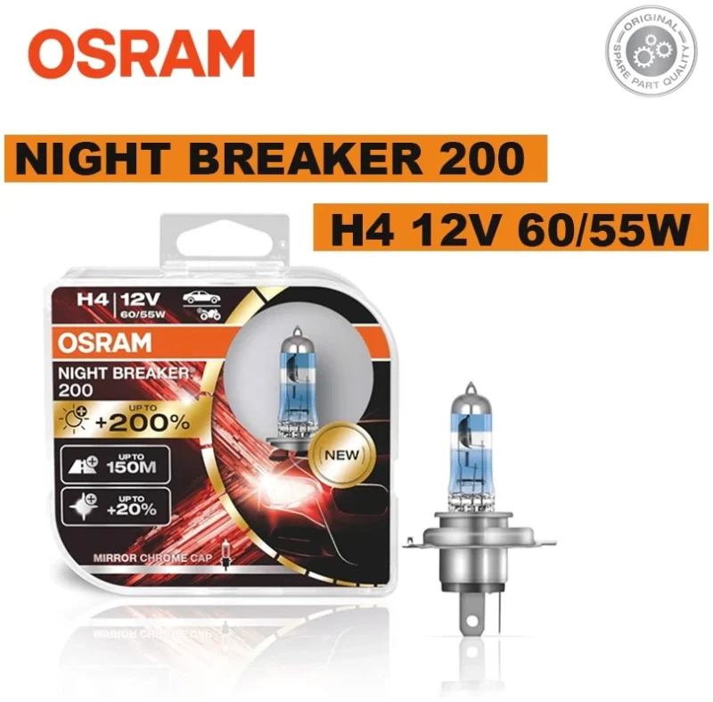 64193NB200-HCB Osram H4 12V 60/55W Night Breaker 200 Bulb - +200% Brightness