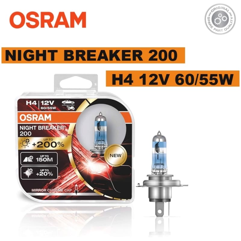 64193NB200-HCB Osram H4 12V 60/55W Night Breaker 200 Bulb - +200% Brightness
