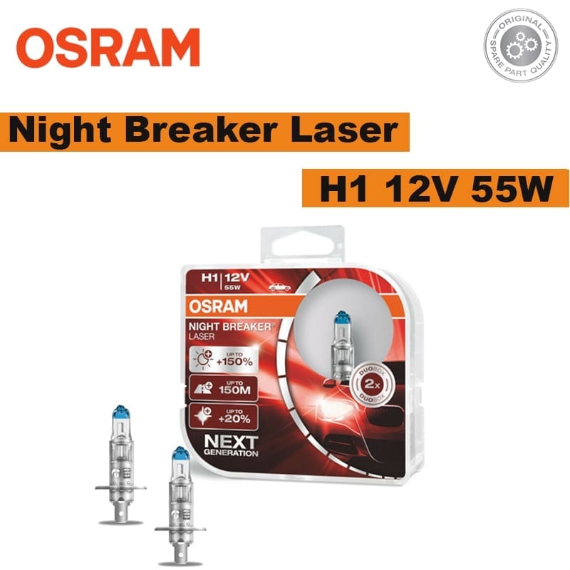 64150NL-HCB DUO Osram H1 12V 55W Night Breaker Laser Bulb (+150%)