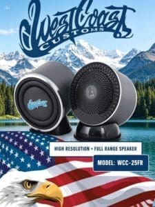West Coast Customs WCC-25FR high-resolution full-range speakers with American flag and eagle