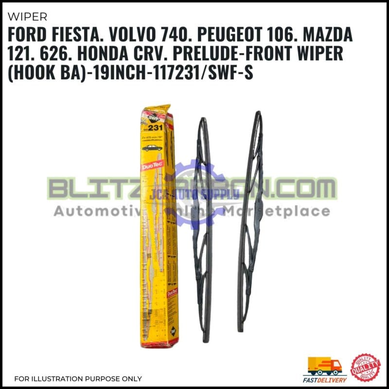 Front Wiper (Hook BA)-Ford Fiesta. Volvo 740. Peugeot 106. Mazda 121. 626. Honda CRV. Prelude-19 Inch-117231SWF-S