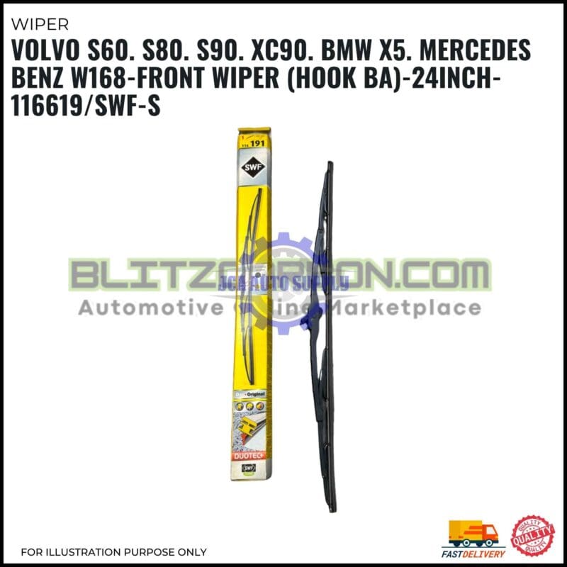 Front Wiper (Hook BA)-Volvo S60. S80. S90. XC90. BMW X5. Mercedes Benz W168-24 Inch-116619SWF-S